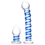 Набор из 2 стеклянных игрушек с синей спиралью Swirly Dildo   Buttplug Set